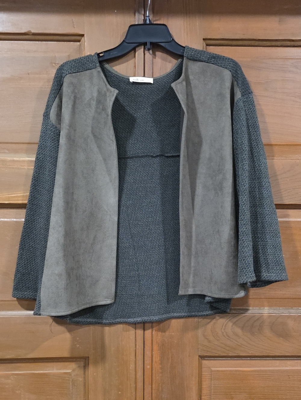 Millibon Olive Suede-Front Open Cardigan
